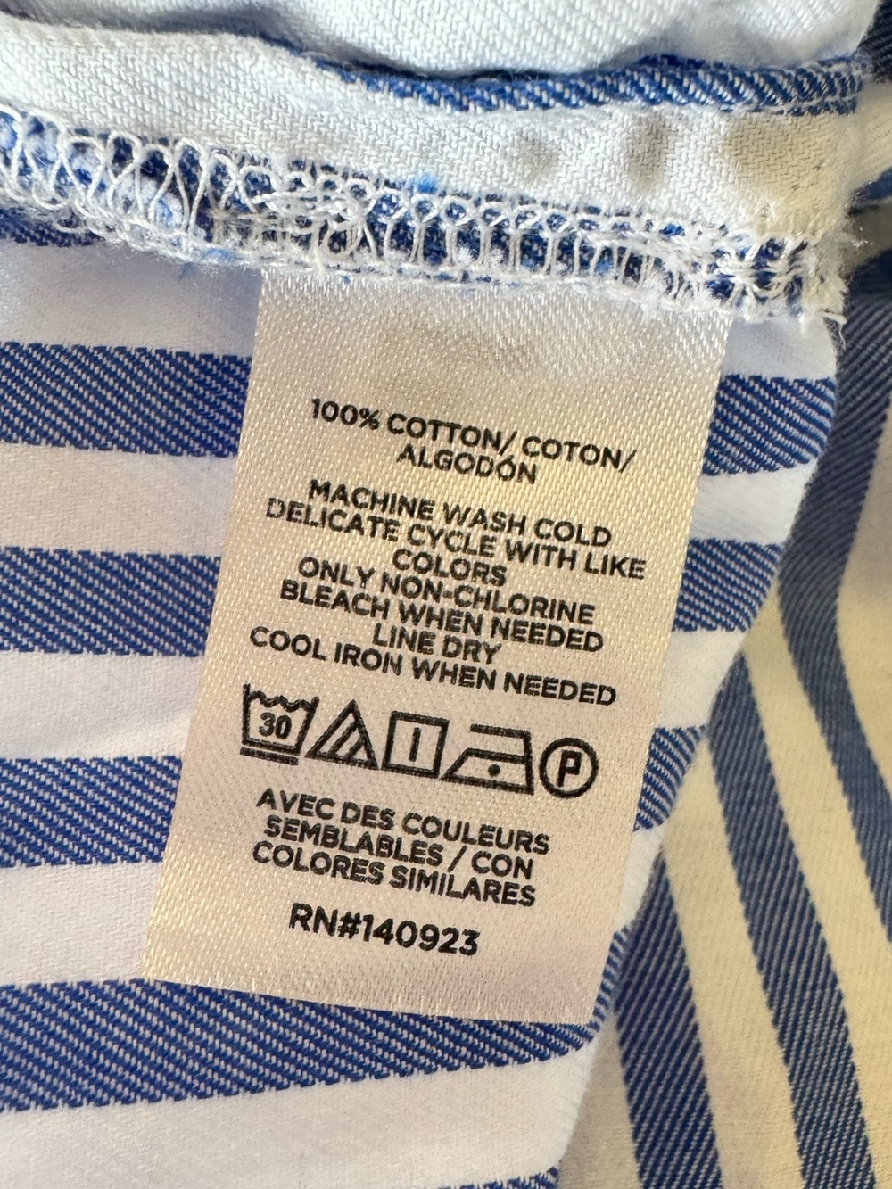 LOFT Blue and White Striped Button-Detail Mock Neck Blouse - Picture 6 of 7